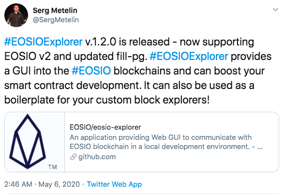 EOSIO Explorer v.1.2.0发布