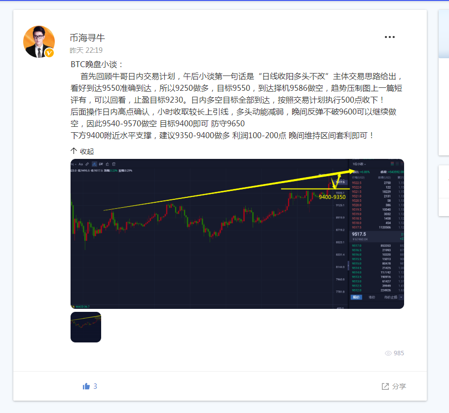 币海寻牛：BTC在9250多头大获全胜 即将迎来中线空机会2