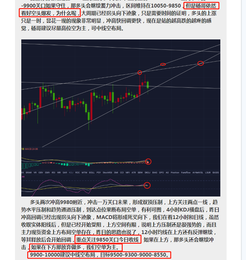 【杨哥说币】提前公布9980到达布局中线空，目前已获利400点利润，你抓住了吗？2