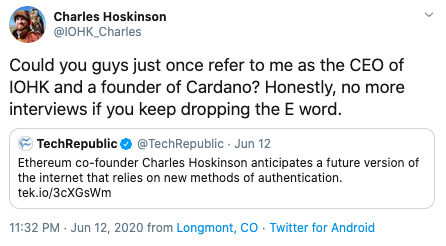 Charles Hoskinson：不要叫我以太坊联合创始人1