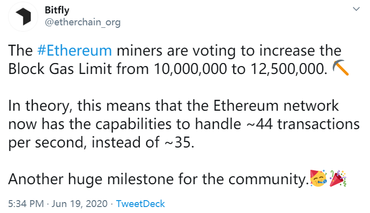 以太坊矿工提议将上限提高到1,250万瓦斯，Vitalik反对以以太坊吞吐量提高44TPS增加瓦斯上限的缺点以太坊 Layer2解决可扩展性问题1