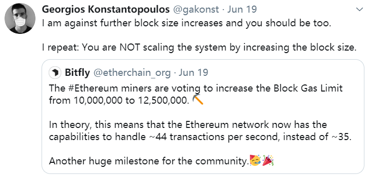 以太坊矿工提议将上限提高到1,250万瓦斯，Vitalik反对以以太坊吞吐量提高44TPS增加瓦斯上限的缺点以太坊 Layer2解决可扩展性问题5