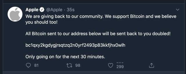 美国大批名人推特账户被黑 发送比特币诈骗链接9
