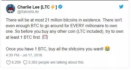 莱特币创始人告诉新手：买任何币之前，先买1枚比特币1